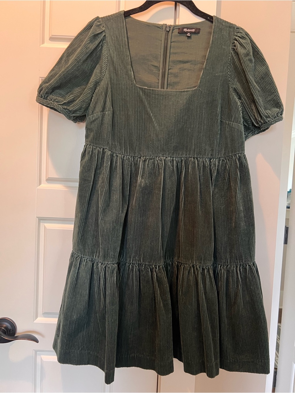 Madewell Olive Green Corduroy Tiered Midi Dress